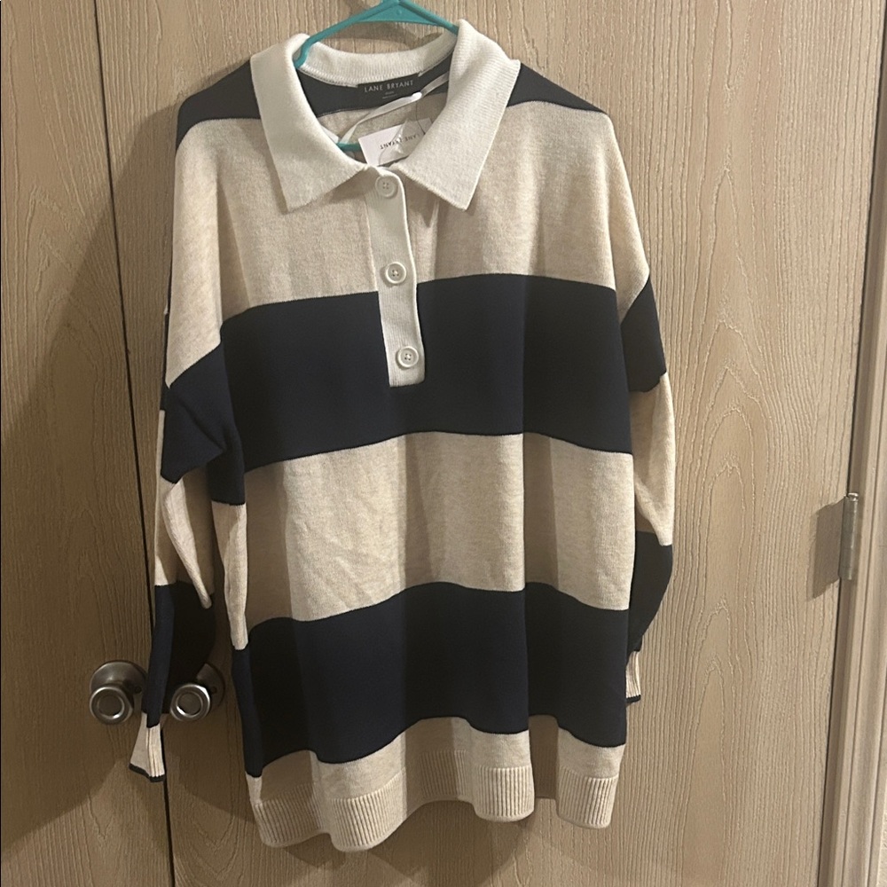 Lane Bryant Navy and Cream Striped Sweater